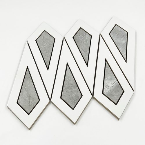 TINGLE Porcelain Waterjet Mosaic, Snow White & Pulpis Grey - Image 3